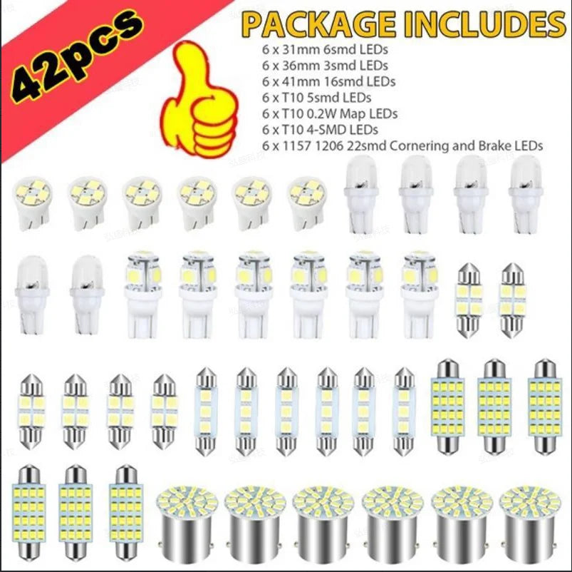 LED Car Interior Light Bulb Set (42-Piece) – 6000K White