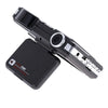 A black full HD dash cam with a silver body and an attached accessory box.