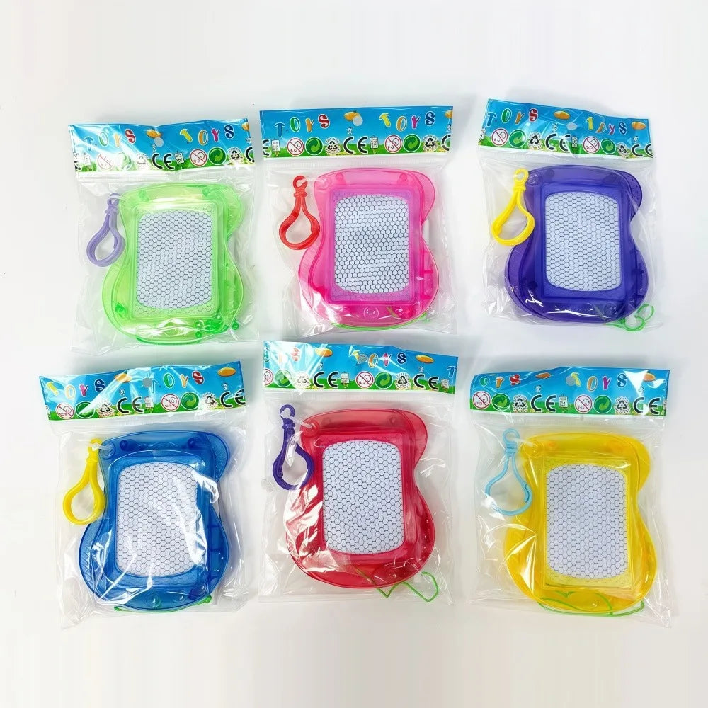 A collection of colorful mini magnetic drawing boards in various colors packaged as party favors for kids.