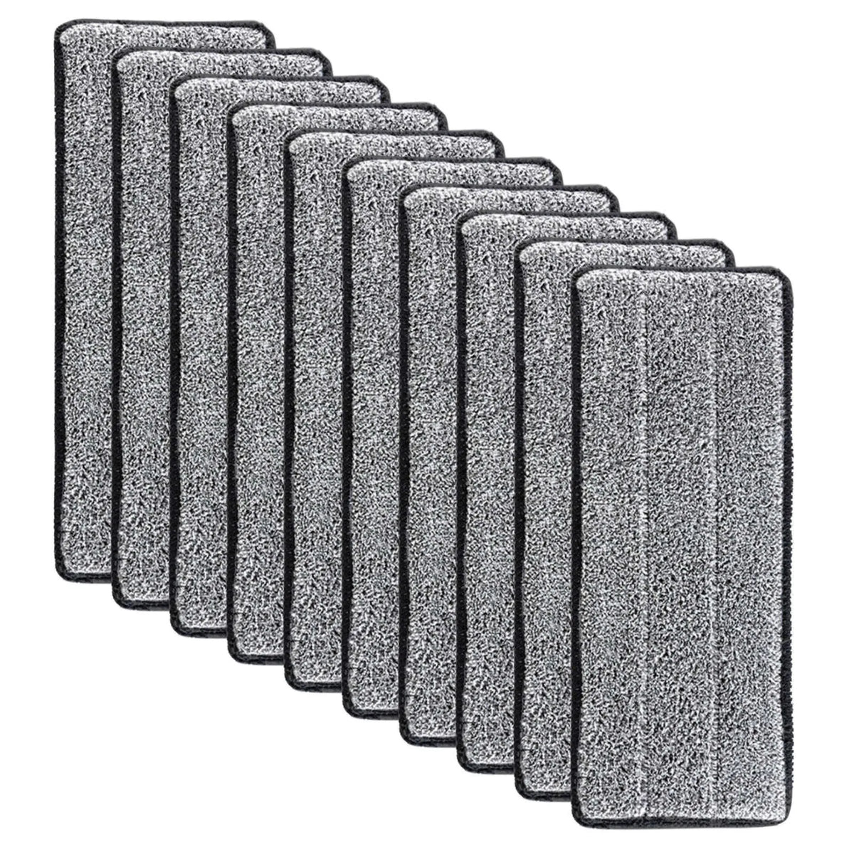 A set of three reusable microfiber mop pad replacement heads in gray and black.