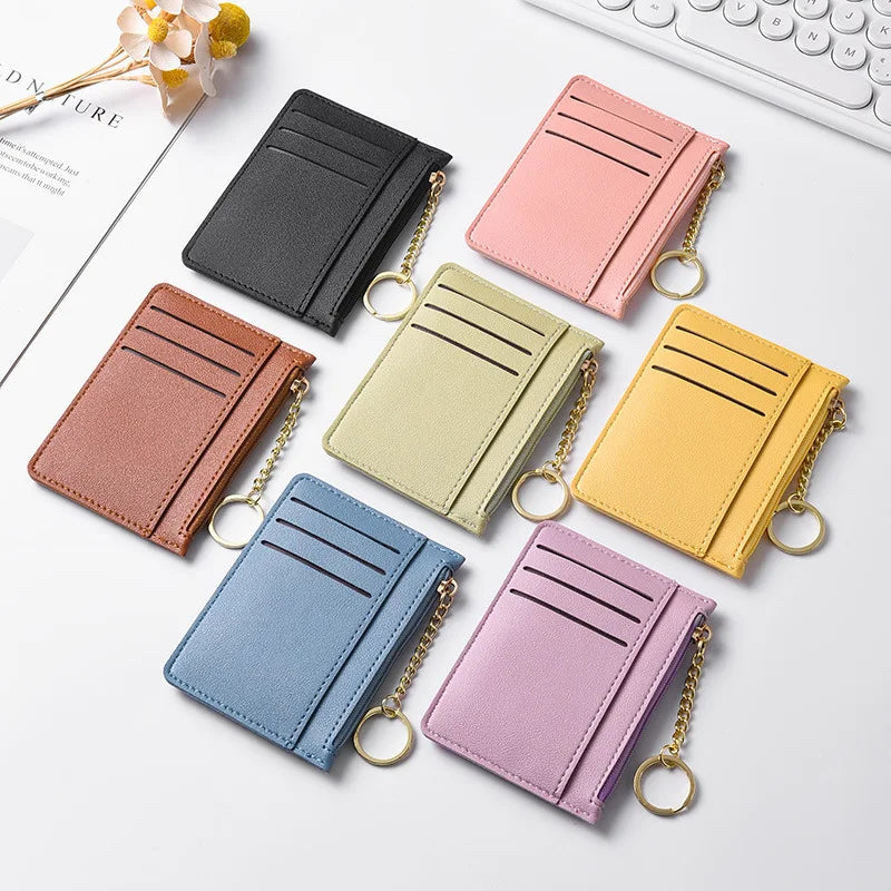 Slim Zippered Card Wallet for Women - Compact Multi-Slot Purse