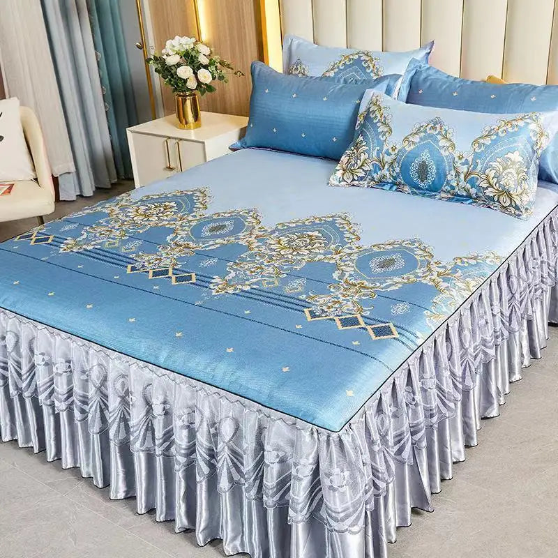 4-Piece Royal Blue Bedding Set with Bed Skirt and Pillow Covers