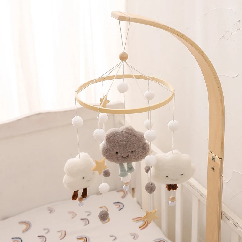 Wooden and Felt Crib Mobile with Cloud and Star Rattles