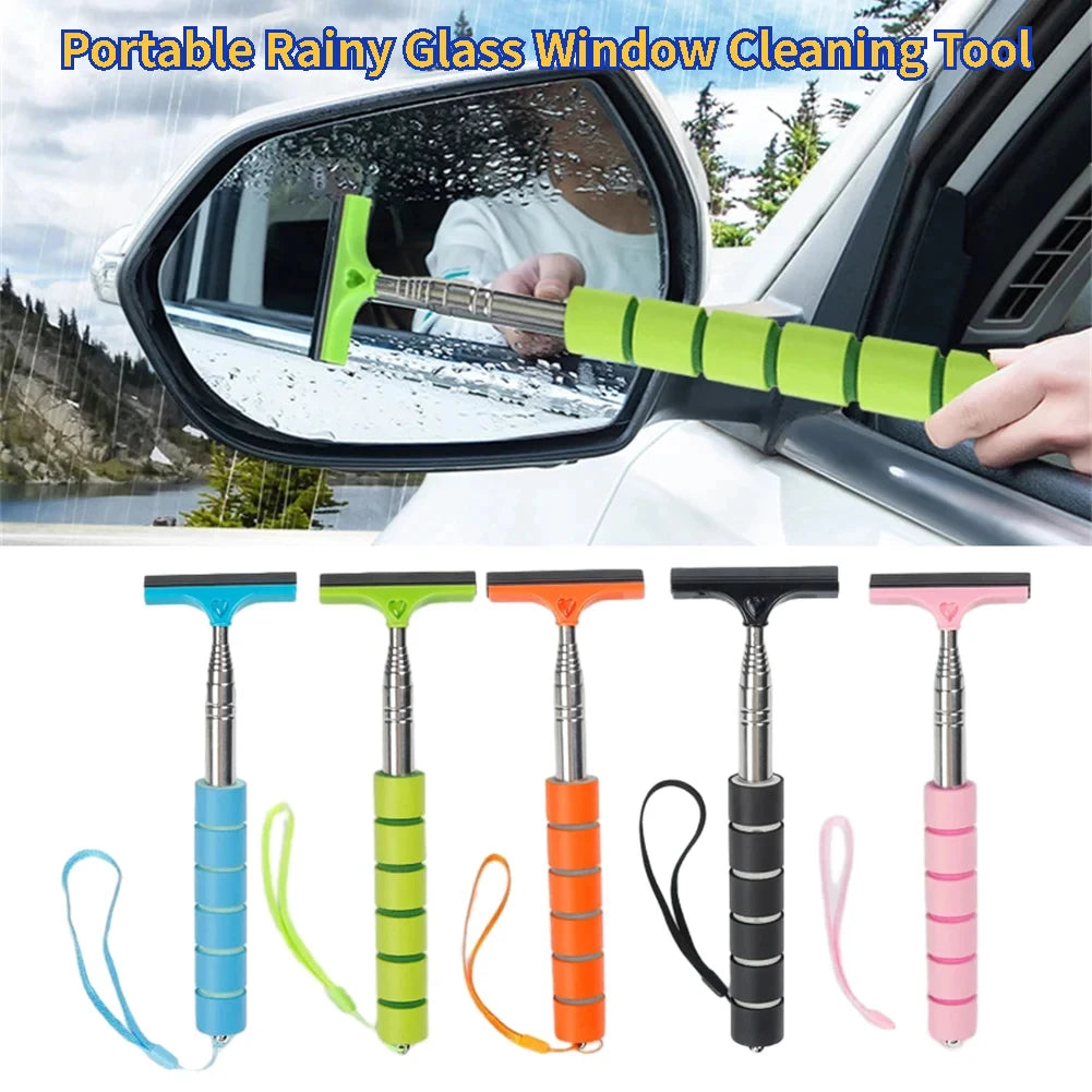 A collection of various telescopic window cleaning squeegees in different colors and designs.