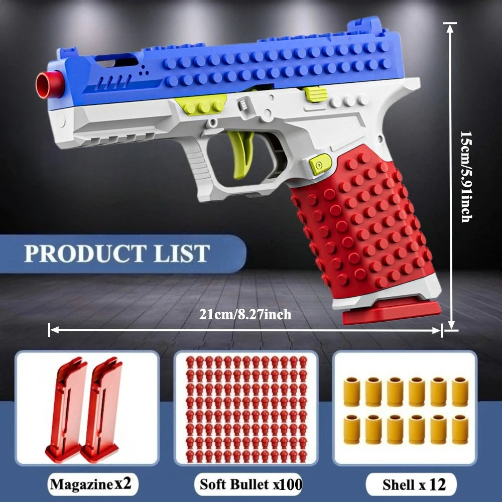 Continuous Firing Building Block Toy Pistol with Realistic Blowback