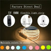 A factory direct deal featuring a 5V 8MM flexible light strip with switch, touch dimming, and hand scan control, showing mult