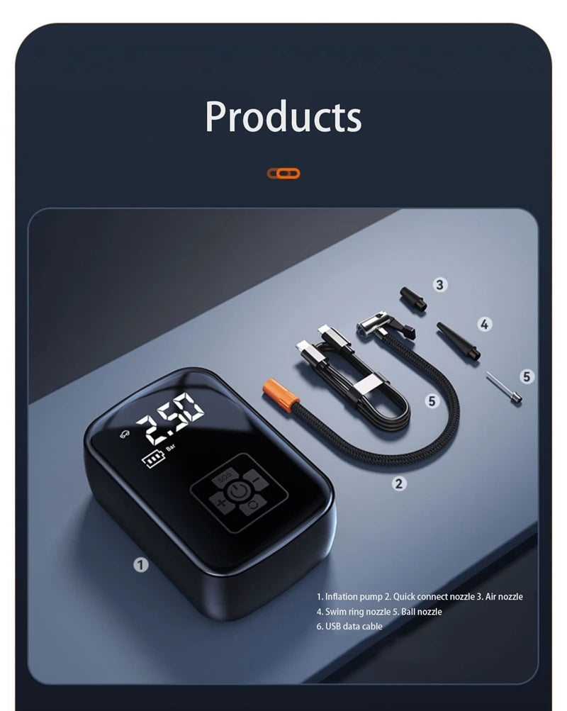 Cordless Rechargeable Tire Inflator with Digital Pressure Gauge