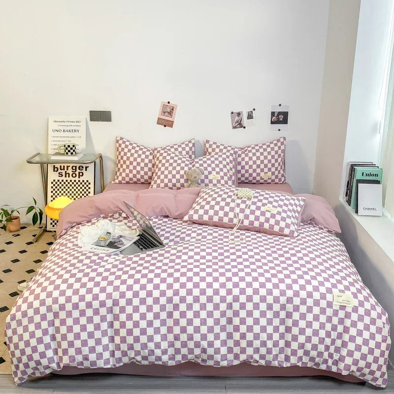 Black and White Plaid Duvet Cover Set with Pillowcases