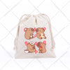 A beige drawstring storage bag featuring cute brown capybara illustrations.