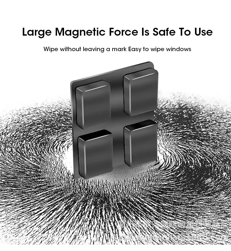 A black magnetic double-sided window cleaner device shown against a textured background.