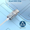 A close-up view of a USB-C wired earphone with a DAC chip connector, highlighting its build quality and quick connect feature