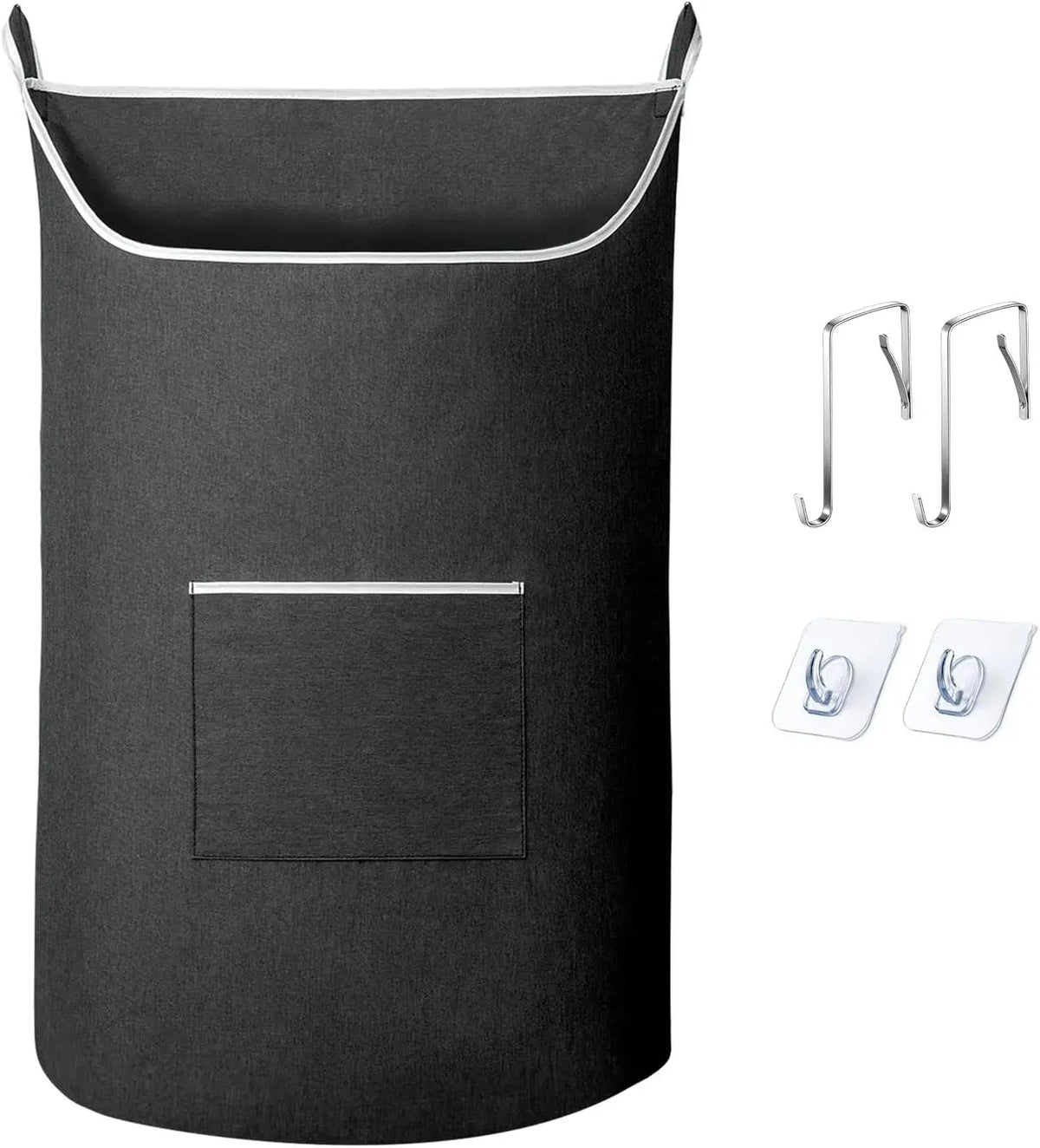 Black extra-large hanging laundry hamper with a door and wall mount brackets