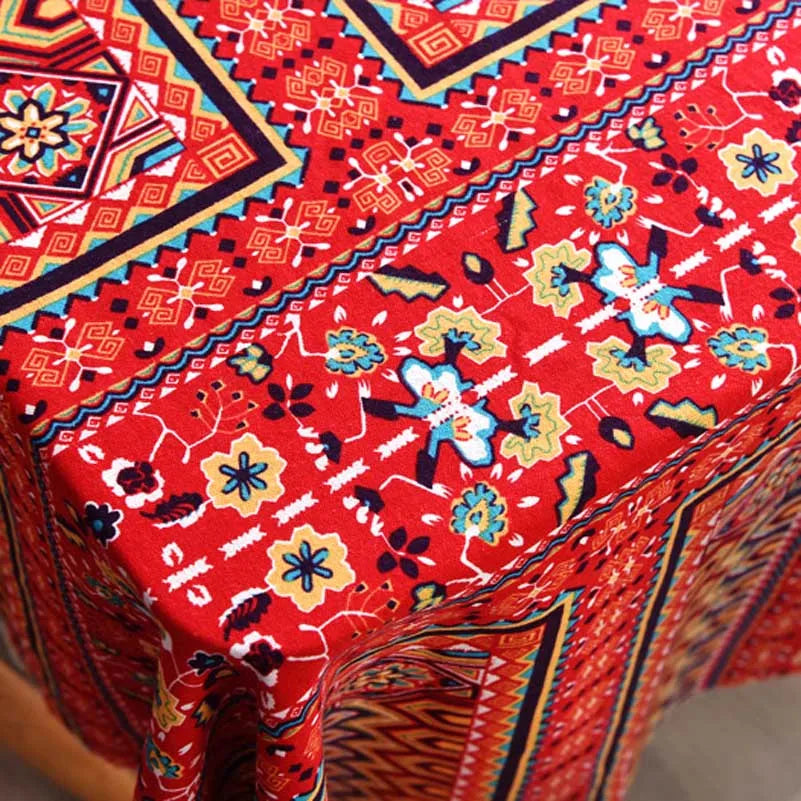 Bohemian Cotton Linen Fabric with Vintage Ethnic Print