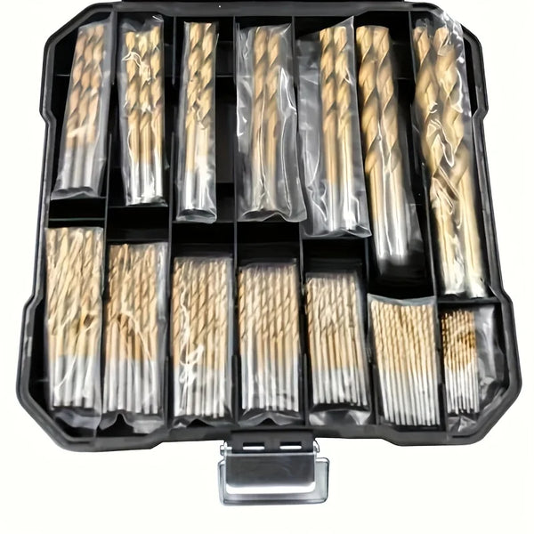 Set sechskantige Bohrer mit Titanbeschichtung in schwarzem Kunststoffhalter.