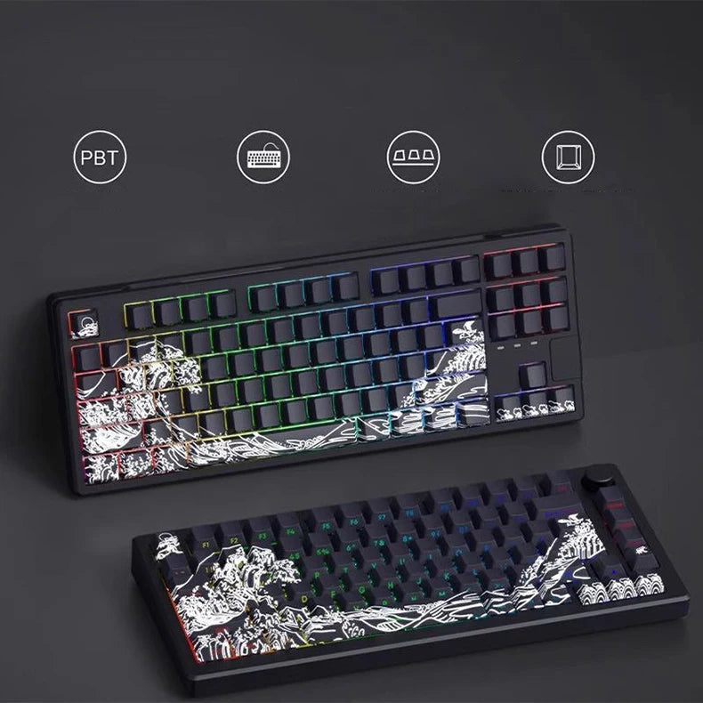 Ukiyo-e Art PBT Keycaps with Side-Engraved Translucent Design