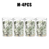 Four clear acrylic piggy banks filled with US currency bills and coins.