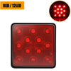 A rectangular red LED trailer tail light with multiple circular lights for brake and running functions.
