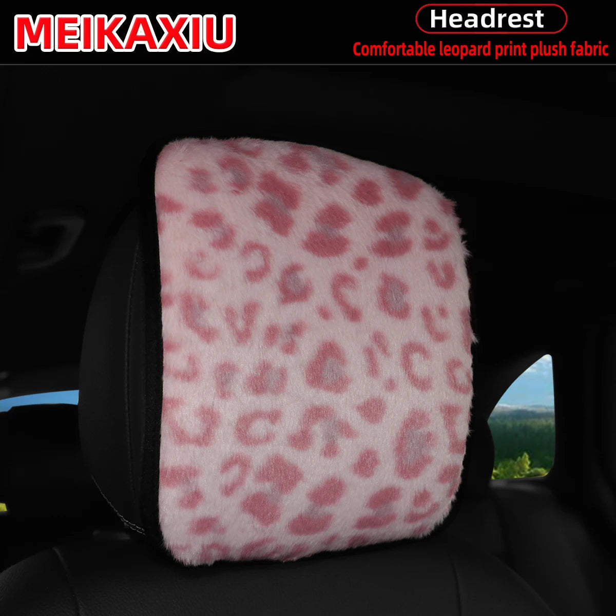 Leopard Print Plush Car Headrest Cover, Set of 2