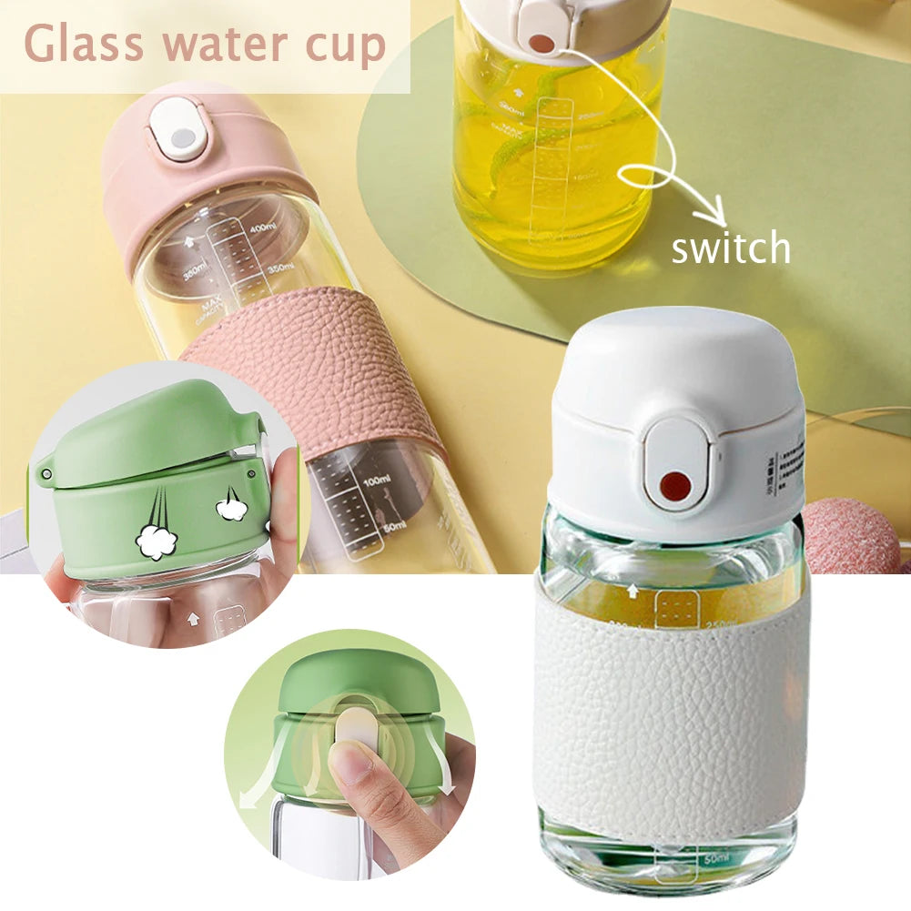 Portable Straw Water Bottle with Scale and Wide Mouth