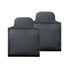 A black PU leather seat belt adjuster clip with a rectangular shape and stitched edges.