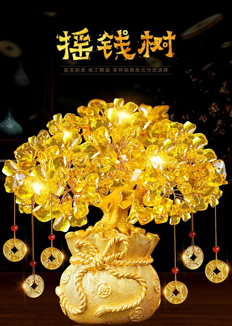 Golden Citrine Crystal Money Tree – Feng Shui Wealth Charm