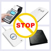 A set of RFID and NFC blocking card sleeves shown with a device, a card, and a reader.