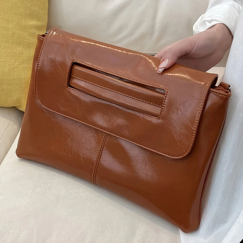 Retro-Style PU Leather Clutch with Wrist Strap