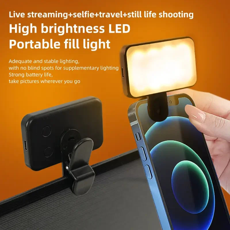 Clip-On LED Selfie Light with 3 Color Modes and Adjustable Brightness