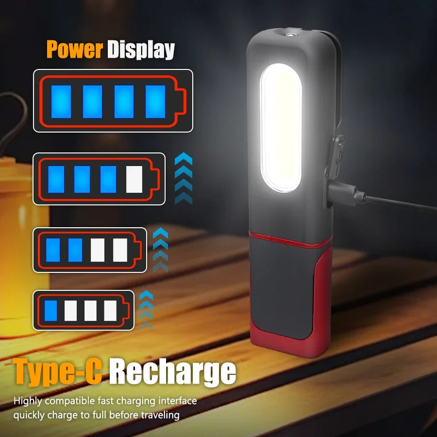 Rechargeable COB Work Light with Magnetic Base and Hanging Hook