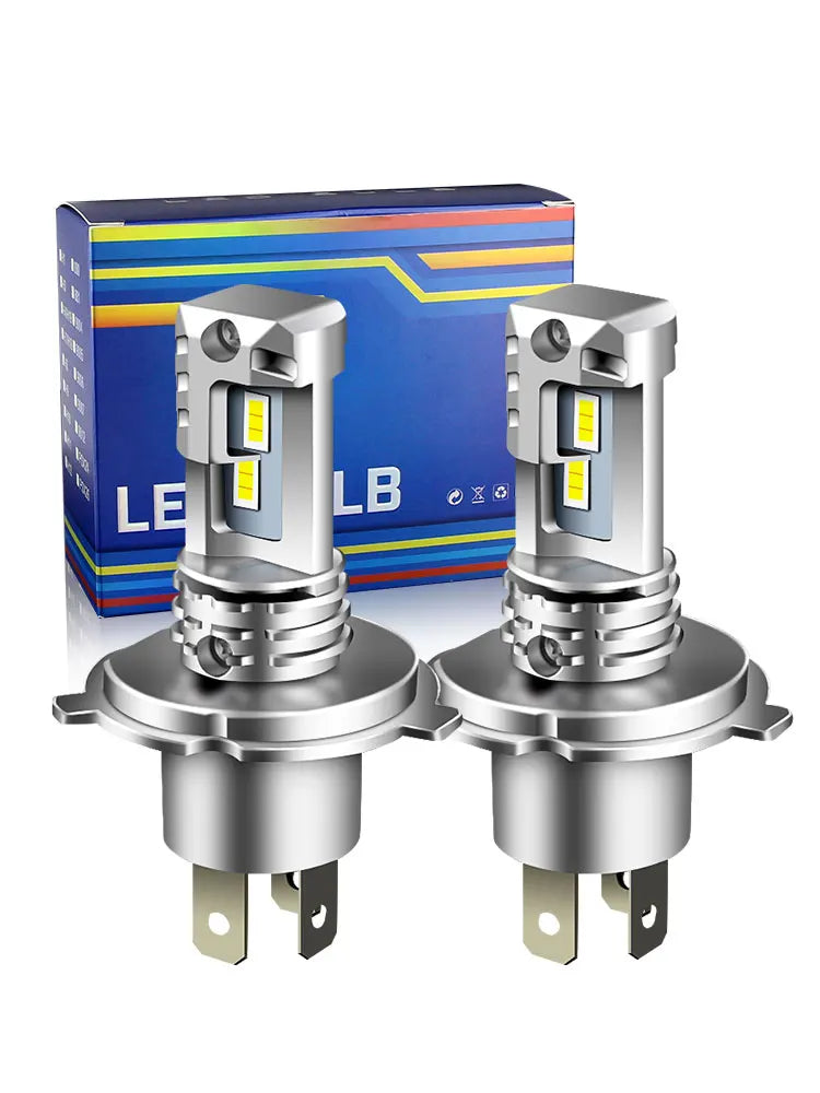 Two H4 LED headlight bulbs for Chevrolet Cruze, packaged in a blue box.