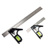 Adjustable combination square and spirit level set made of stainless steel and aluminum