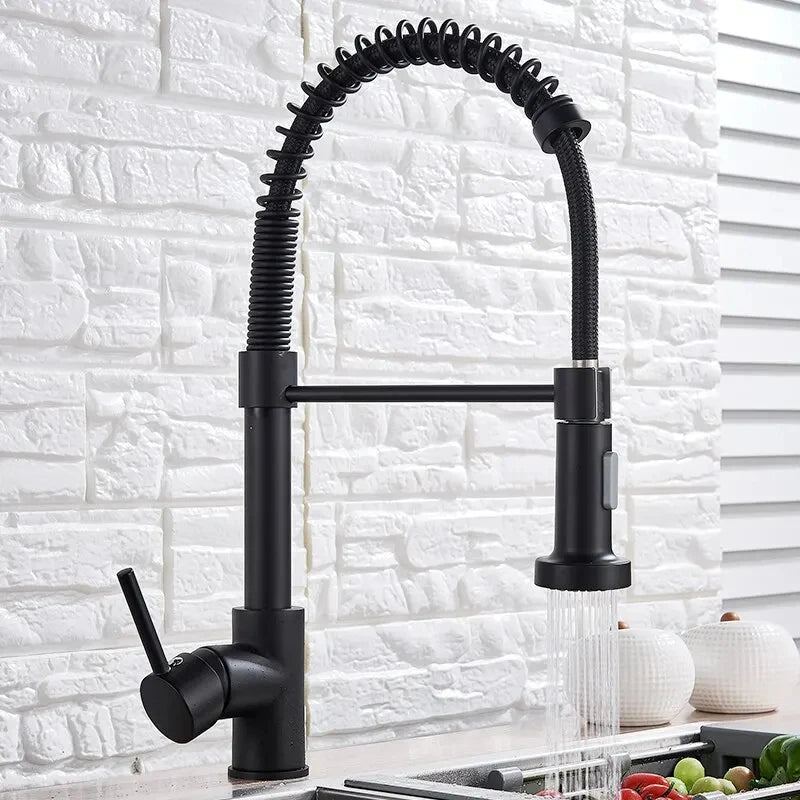 Matte Black Pull-Down Kitchen Faucet with Dual-Mode Spray Head