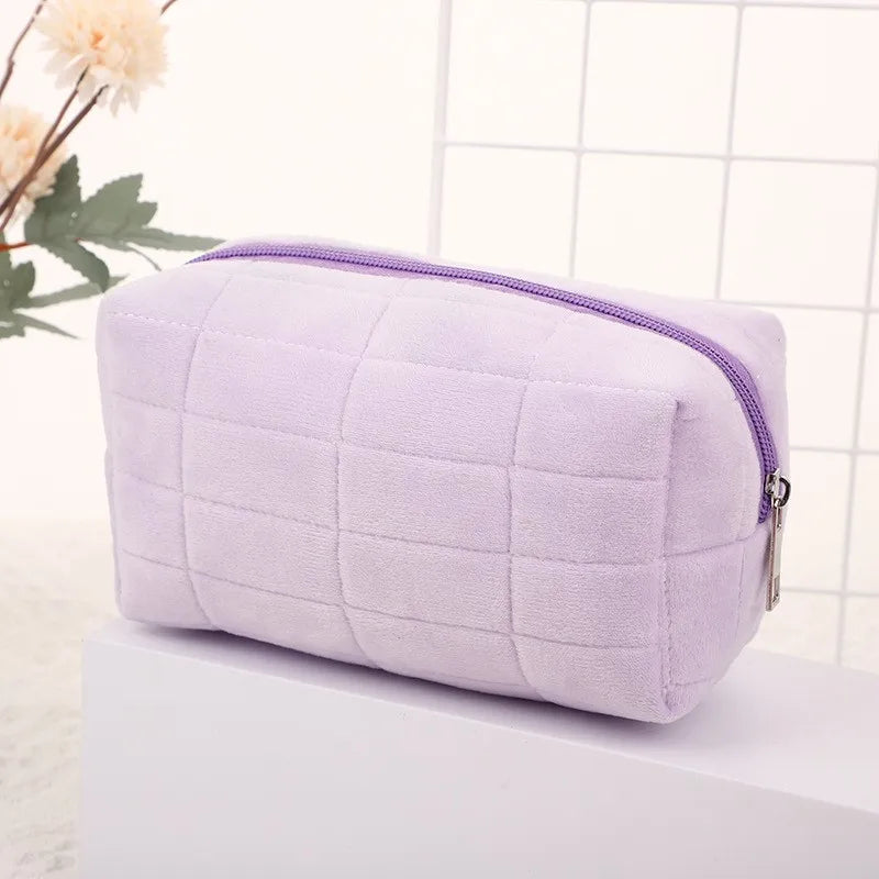 Soft Plush Cosmetic Bag with Zipper Closure