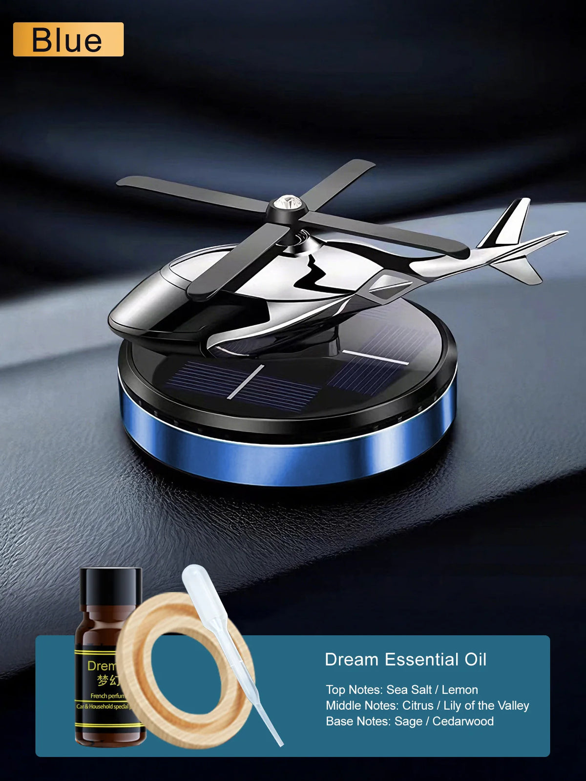 Solar-Powered Rotating Helicopter Car Air Freshener & Decorative Aromatherapy Diffuser
