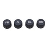 Four black sensors labeled FR, FL, RL, and RR for a solar wireless tire pressure monitoring system.