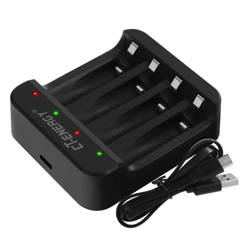 4-Slot Fast Charger for AA/AAA Lithium Batteries with LED Indicator