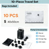 A 10-piece travel set including vacuum storage bags, a pump, nozzles, and accessories.