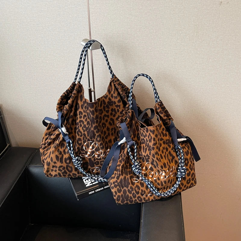 Oversized Leopardenmuster Velour-Einkaufstasche