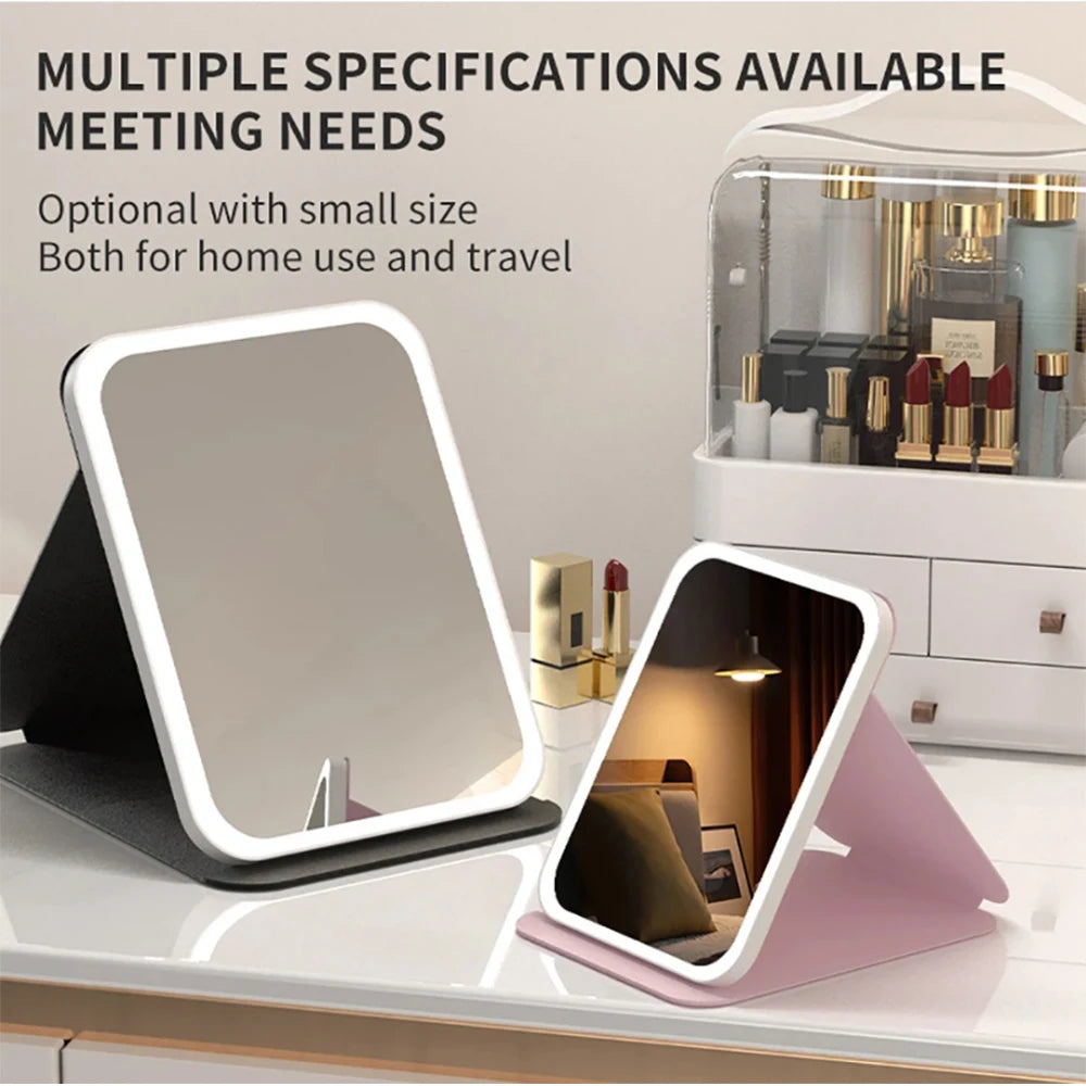 Espejo de tocador LED portátil con múltiples especificaciones para uso doméstico y viajes.