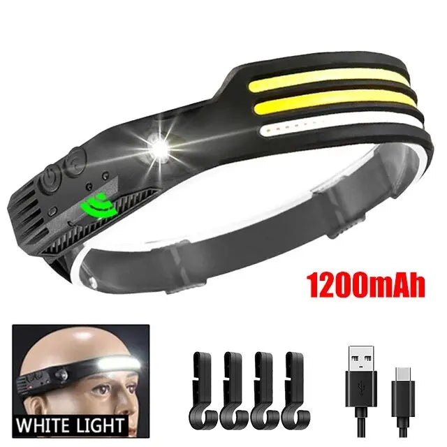 Lampe frontale LED COB avec capteur de mouvement