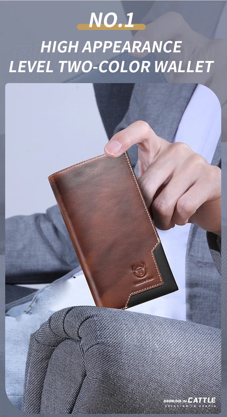 Men's Genuine Leather RFID Blocking Long Wallet with Card Holder