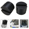 Black rubber pad for a universal car jack with a slotted frame rail adapter.