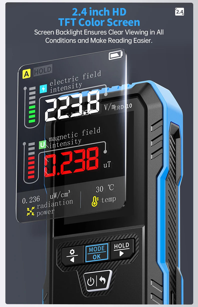 ERD-10 Multi-Function Field Safety Detector | EMF, EF & RF Meter with Alarm