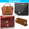 A brown leather bag with metal studs and a dark gray leather piece featuring brass studs.