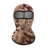 A brown and tan patterned windproof full face balaclava with a clear visor.