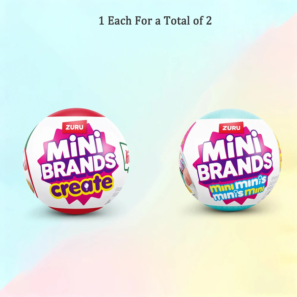 Two Zuru Mini Brands create blind boxes are shown against a light blue background.