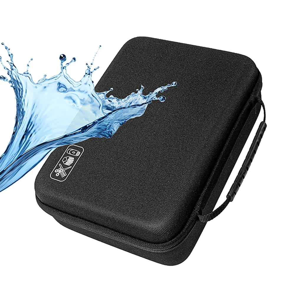 Black hard-shell travel case for hair clippers and accessories being splashed with water