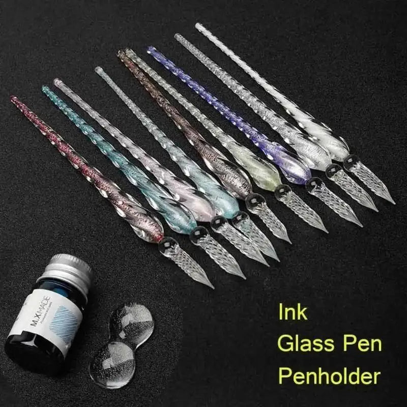 Crystal Glass Dipping Pen with Gold Ink Set