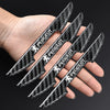 A hand holds several black carbon fiber anti-scratch film stickers for Peugeot car door handles.