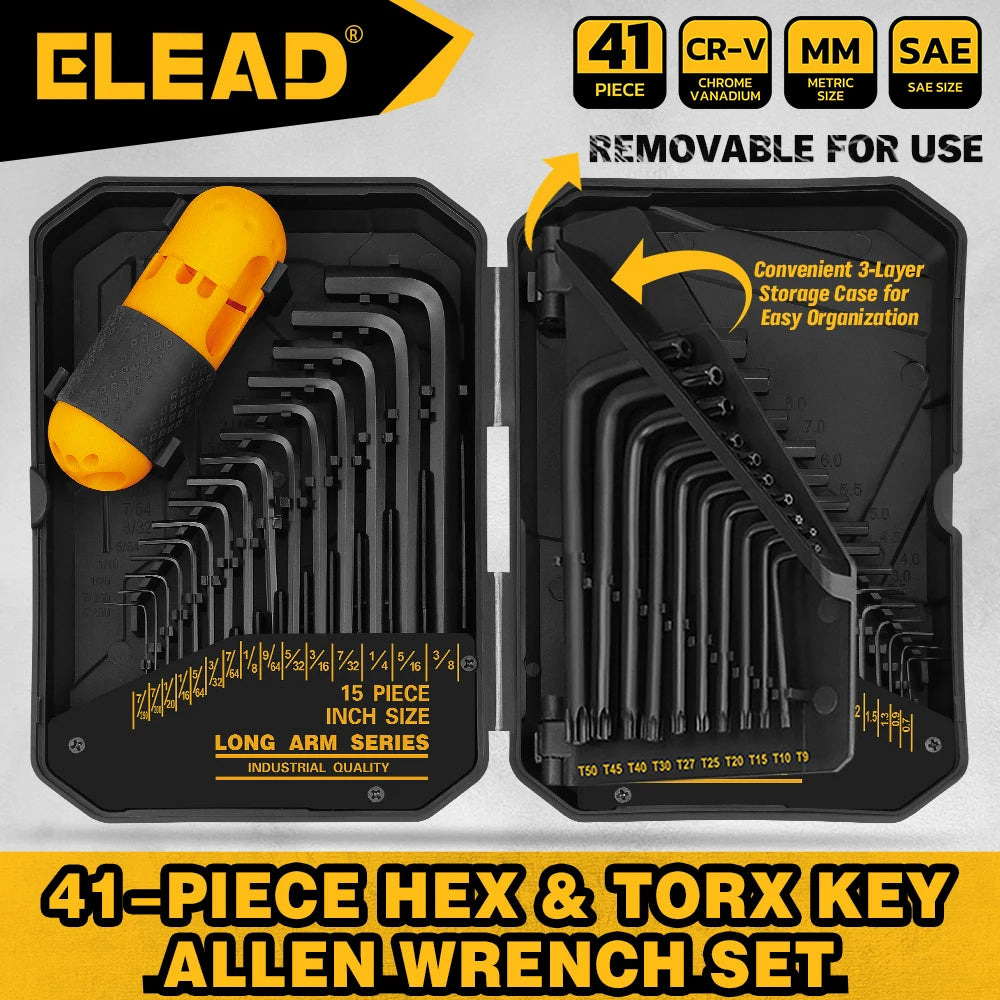 41-Piece Hex and Torx Key Set with Ratchet Handle and Storage Case